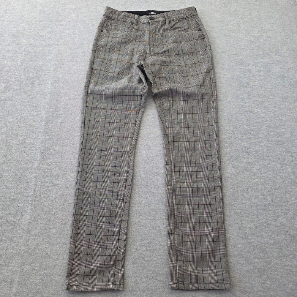 Benjamin Black Mens Slim Fit Glen Plaid Trousers Grey Black Stretch Pants 30x30